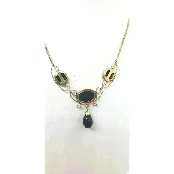 Vintage 12k Gold Filled Onyx Necklace Earrings Set Orig Box NOS Van Dell - Picture 9 of 15